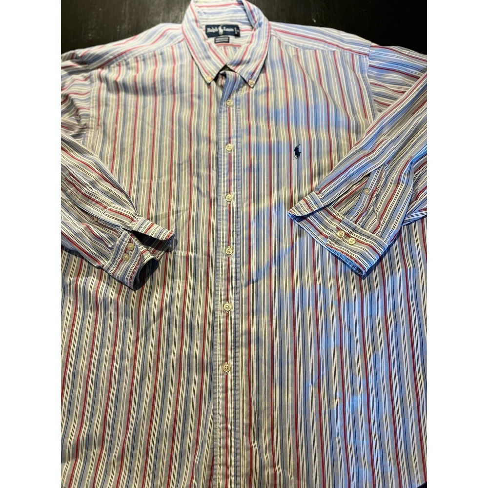 Ralph Lauren Yarmouth Mens Striped Button Down Shirt 17.5‎ 32/33 Cotton